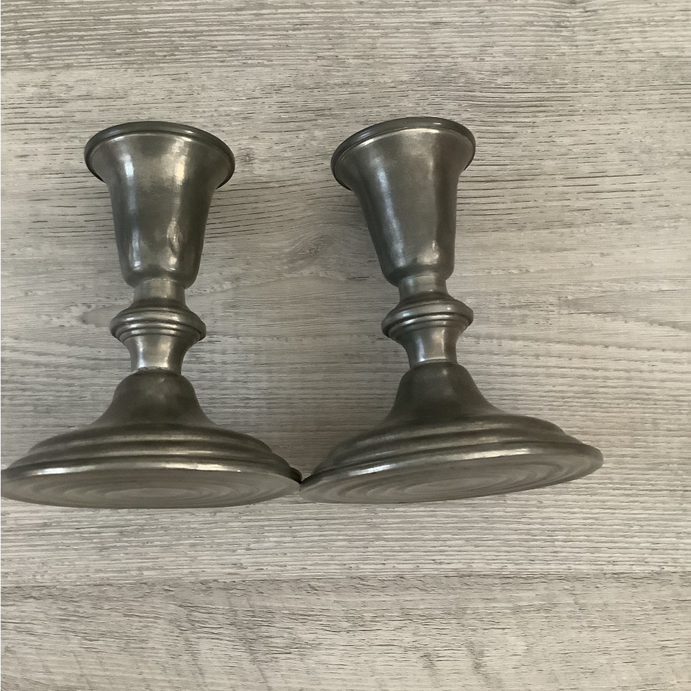 Vintage Pair of Empire Weighted Pewter Candlestick Holders - Picture 2 of 6